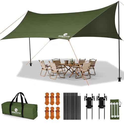 Waterproof Camping Tarp Canopy with Poles & UV Sun Shelter
