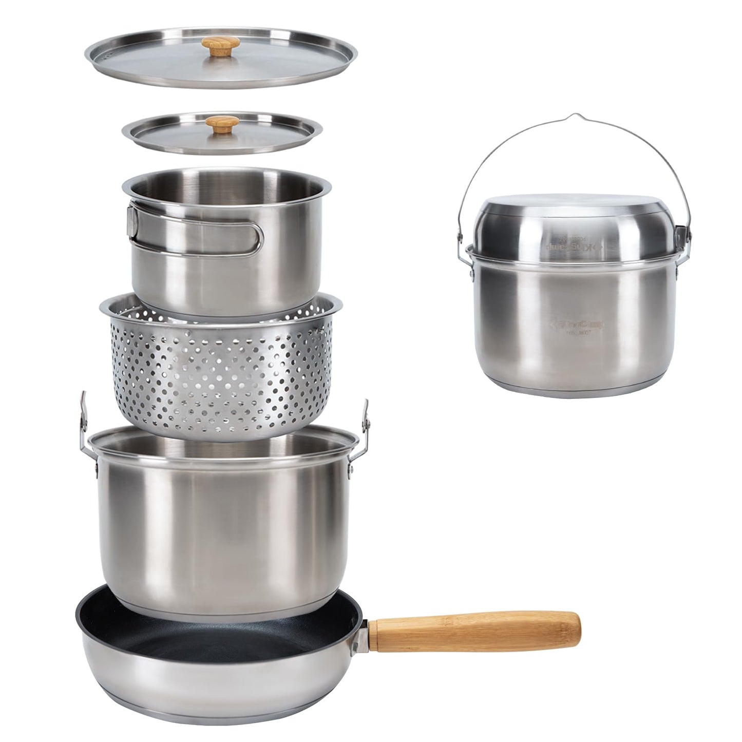 Stainless Steel Camping Cookware Set with Pots, Pan & Kettle
