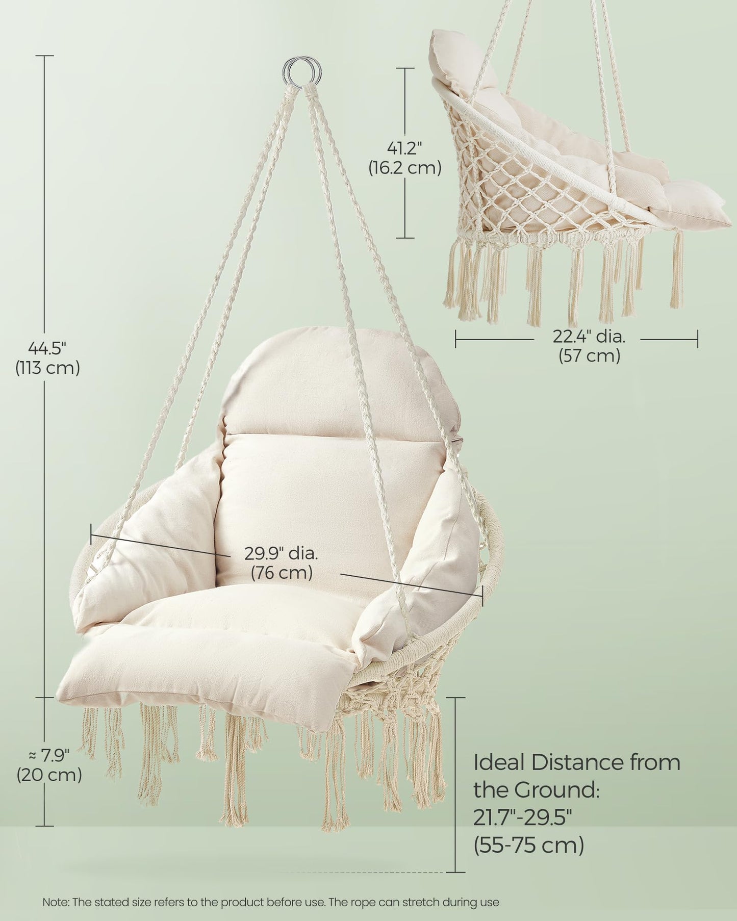 Boho Hanging Hammock Chair with Thick Cushion for Indoor & Outdoor Use