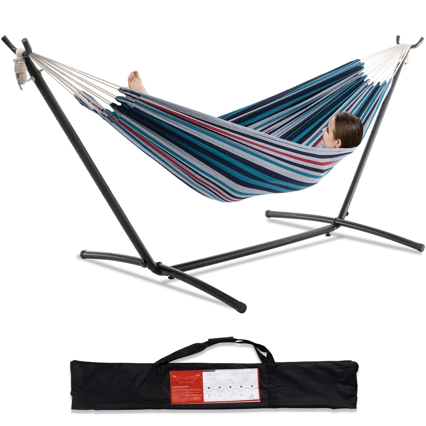 Double Hammock with Heavy-Duty Steel Stand & Carry Bag