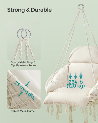 Boho Hanging Hammock Chair with Thick Cushion for Indoor & Outdoor Use