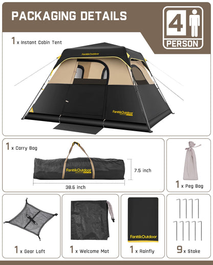 Instant Cabin Camping Tent with Rainfly & Carry Bag for Family Camping