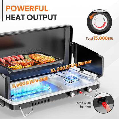 2-in-1 Portable Camping Stove with Grill Combo