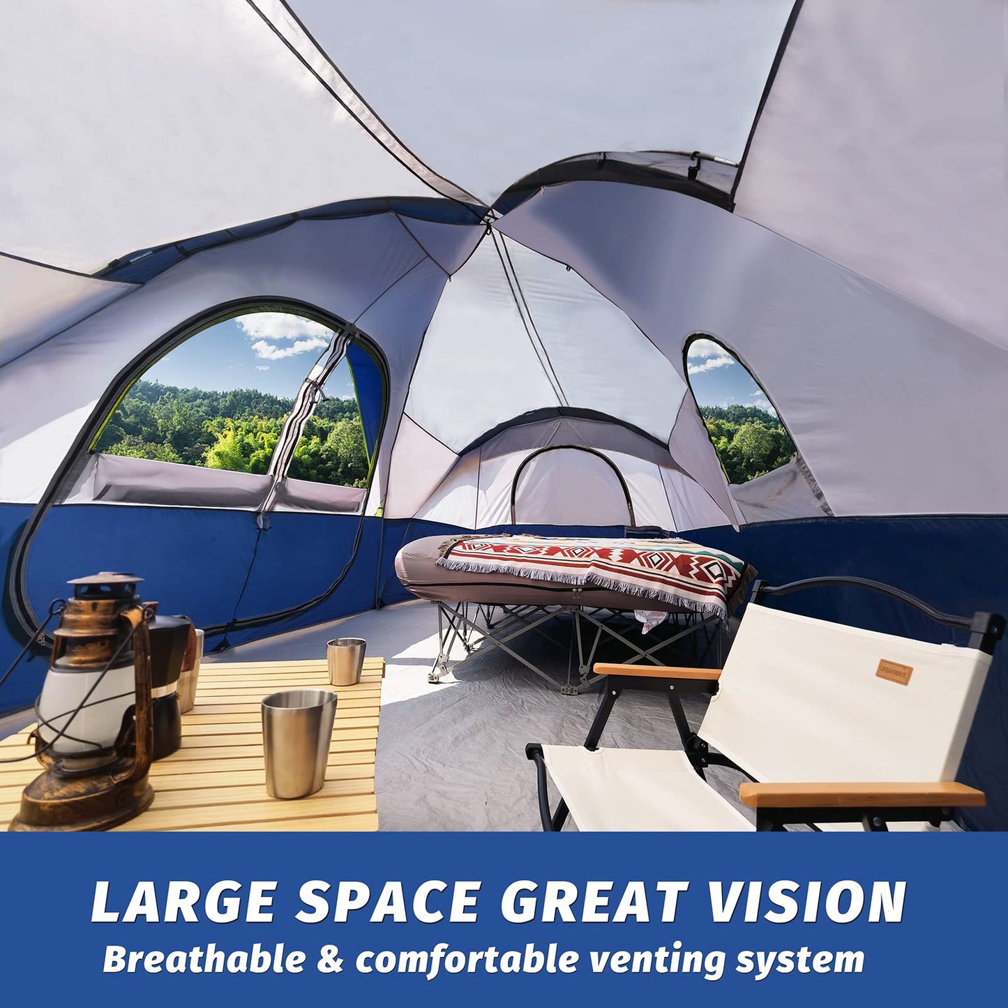 10-Person Waterproof Family Camping Tent with 2 Rooms & Mesh Windows