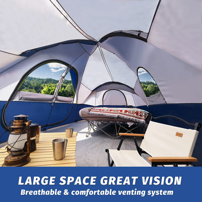10-Person Waterproof Family Camping Tent with 2 Rooms & Mesh Windows