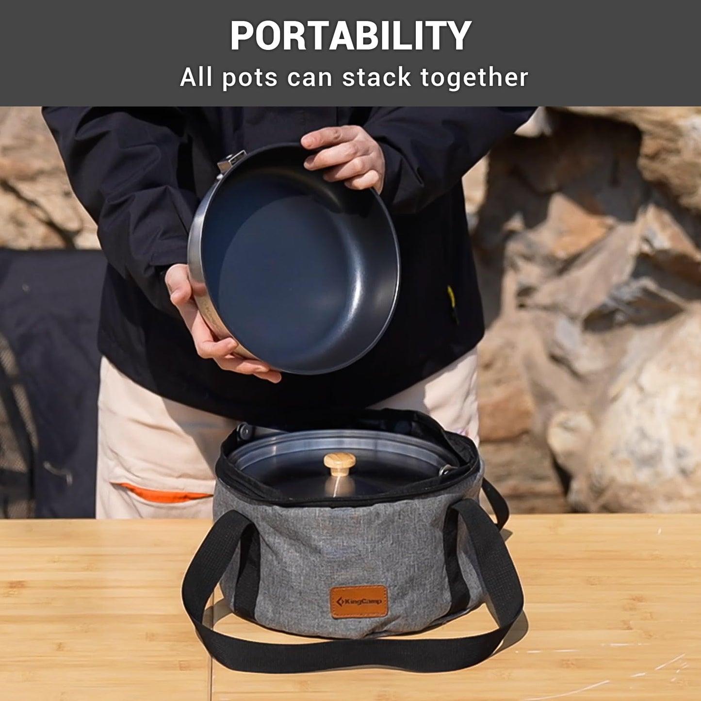 Stainless Steel Camping Cookware Set with Pots, Pan & Kettle