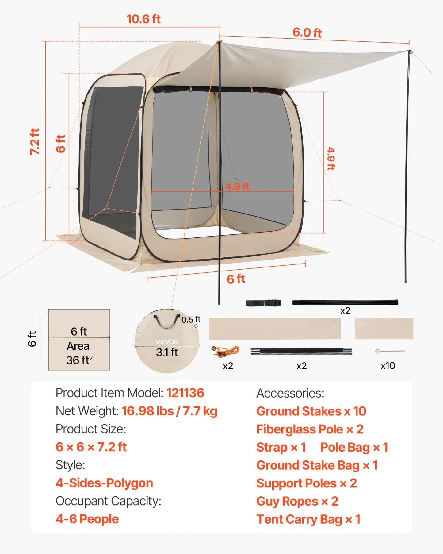 Pop-Up Screen House Tent with Carry Bag for Outdoor Camping & Backyard Use