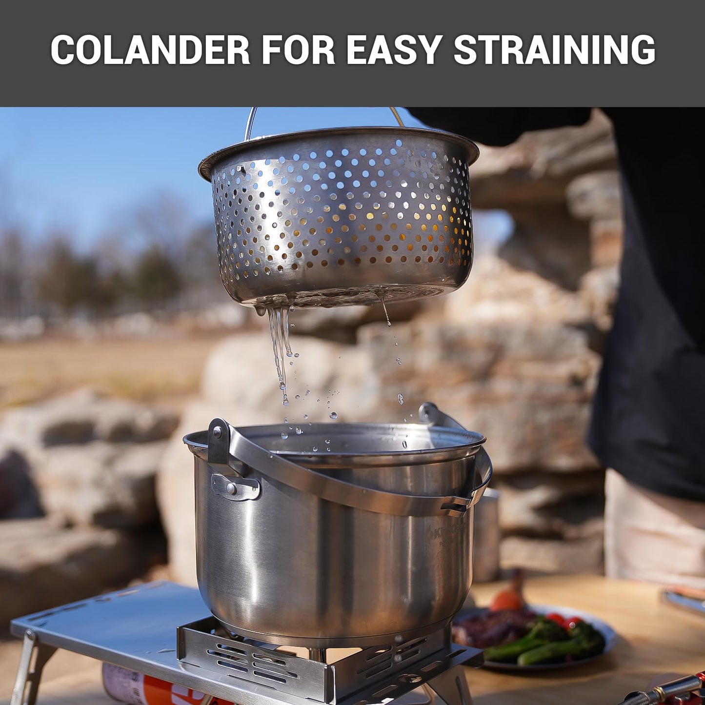 Stainless Steel Camping Cookware Set with Pots, Pan & Kettle