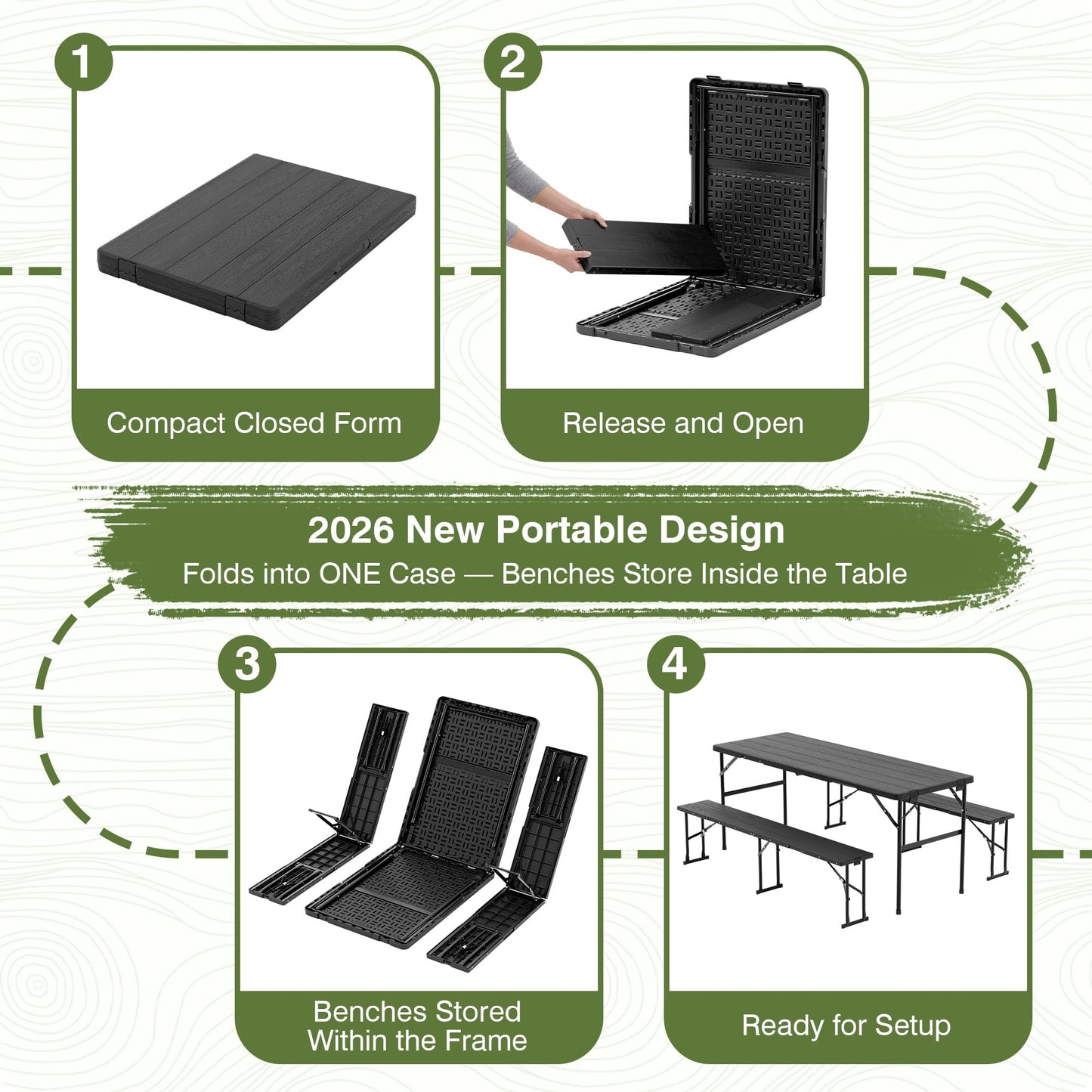 3-Piece Folding Picnic Table & Bench Set for Outdoor & Indoor Use