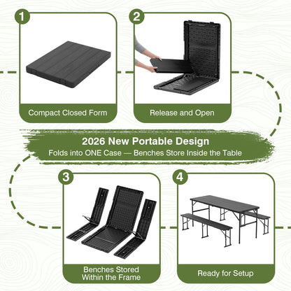 3-Piece Folding Picnic Table & Bench Set for Outdoor & Indoor Use
