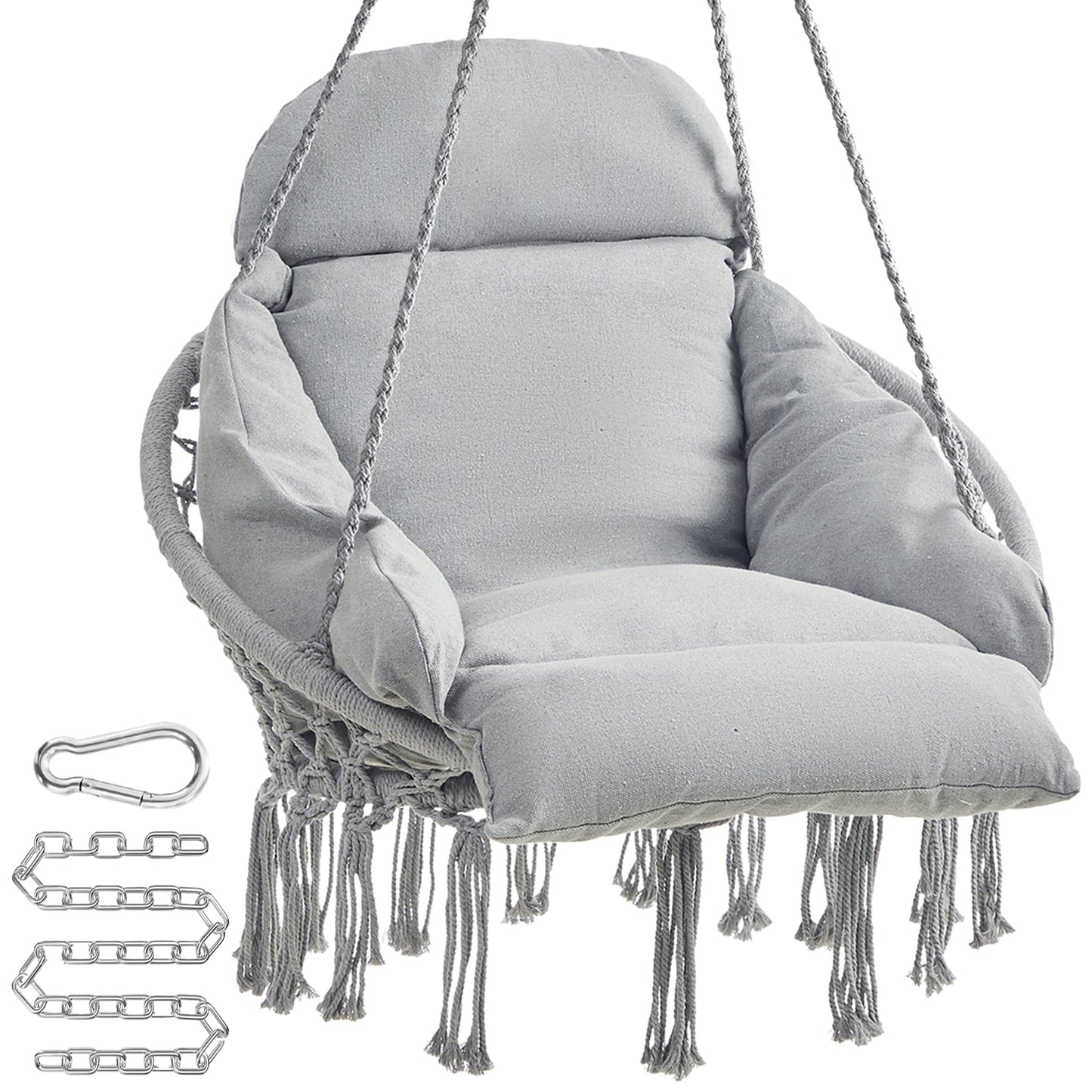 Boho Hanging Hammock Chair with Thick Cushion for Indoor & Outdoor Use