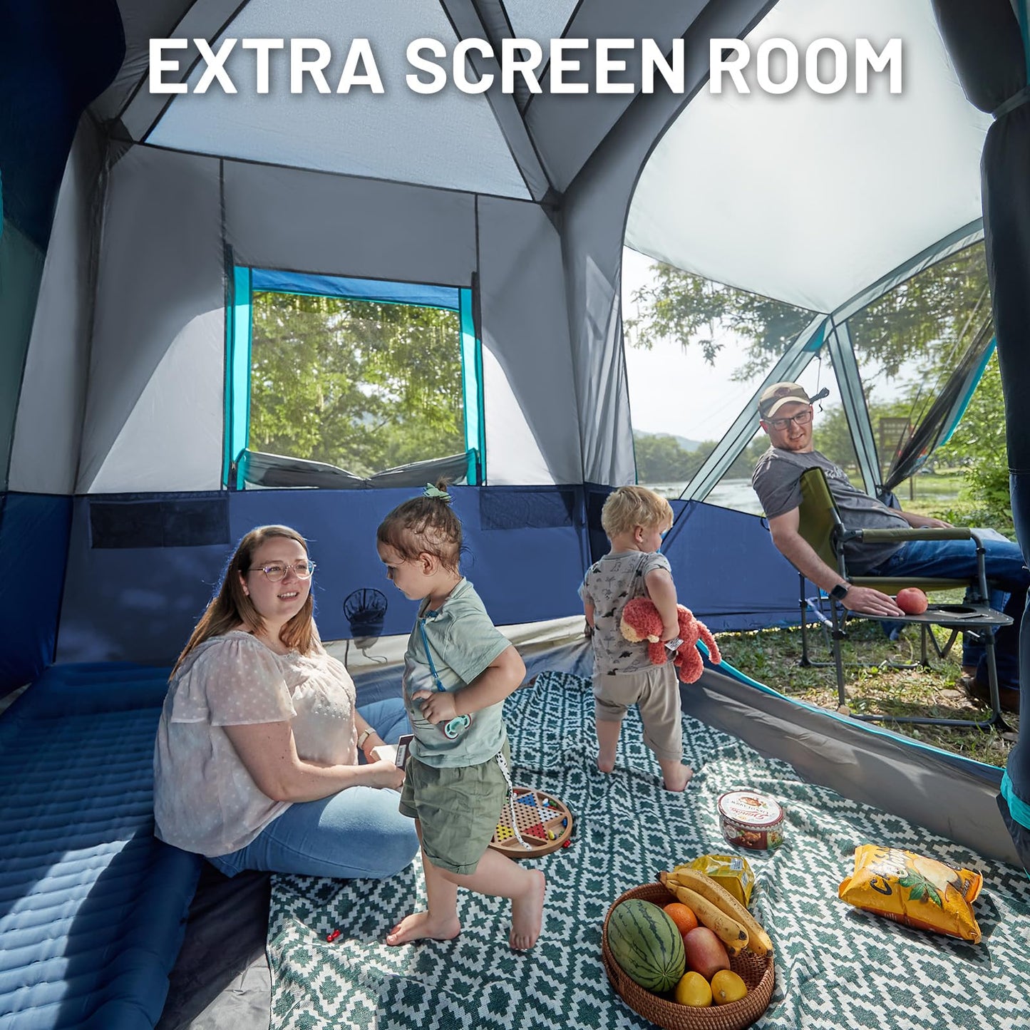 5–9 Person SUV Camping Tent with Screen Porch, Awning & Rainfly