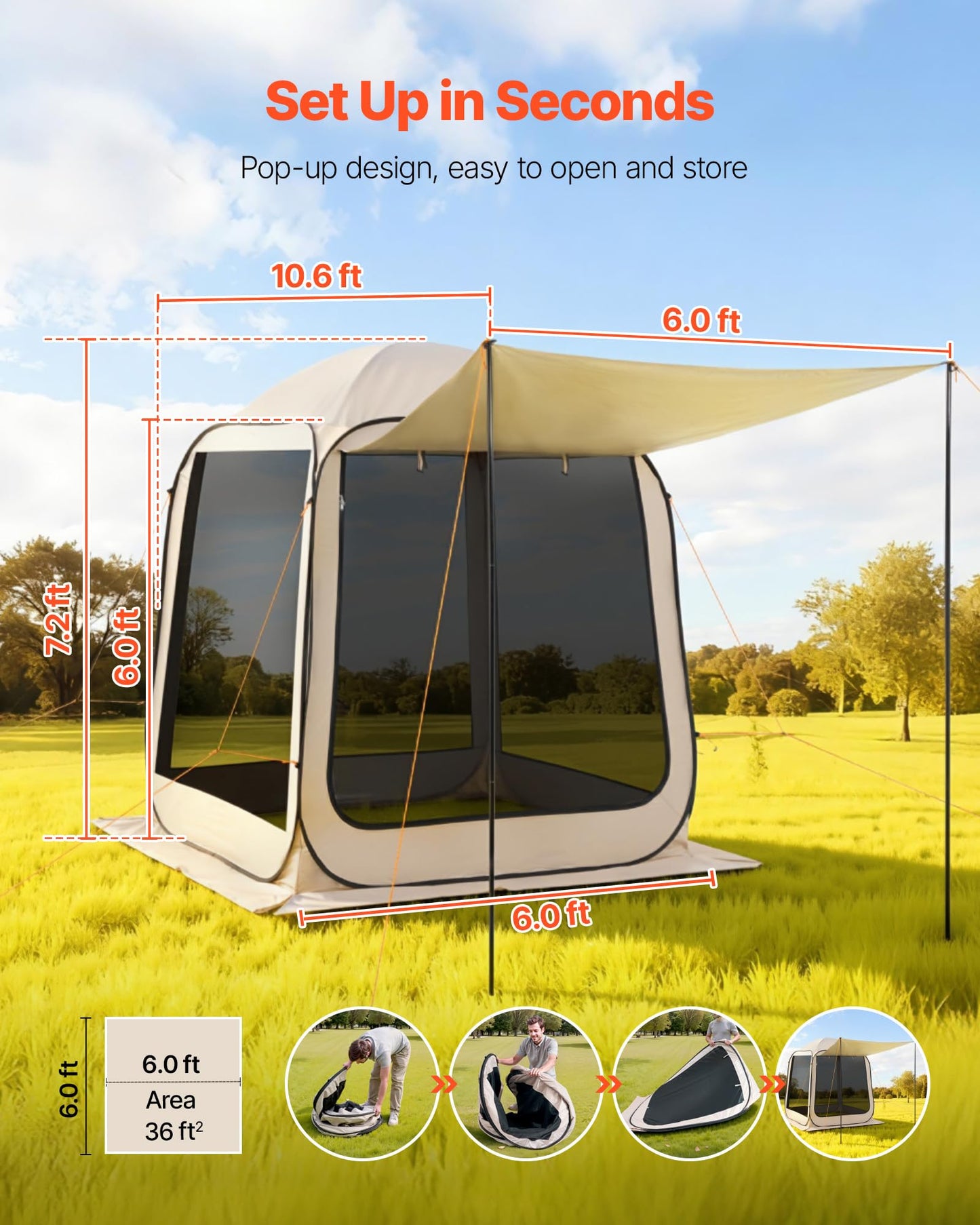 Pop-Up Screen House Tent with Carry Bag for Outdoor Camping & Backyard Use