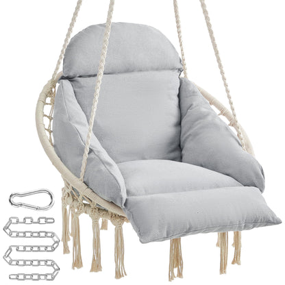 Boho Hanging Hammock Chair with Thick Cushion for Indoor & Outdoor Use