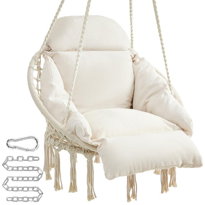 Boho Hanging Hammock Chair with Thick Cushion for Indoor & Outdoor Use