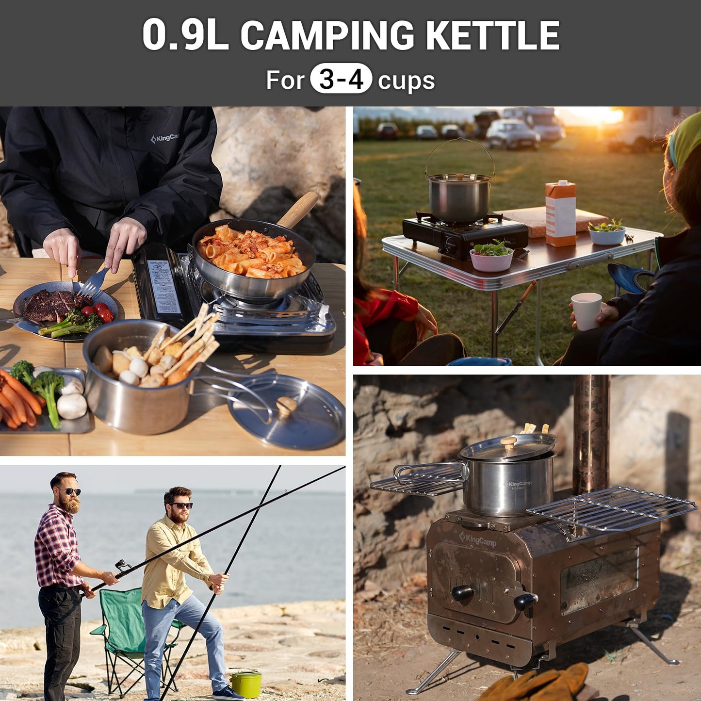 Stainless Steel Camping Cookware Set with Pots, Pan & Kettle