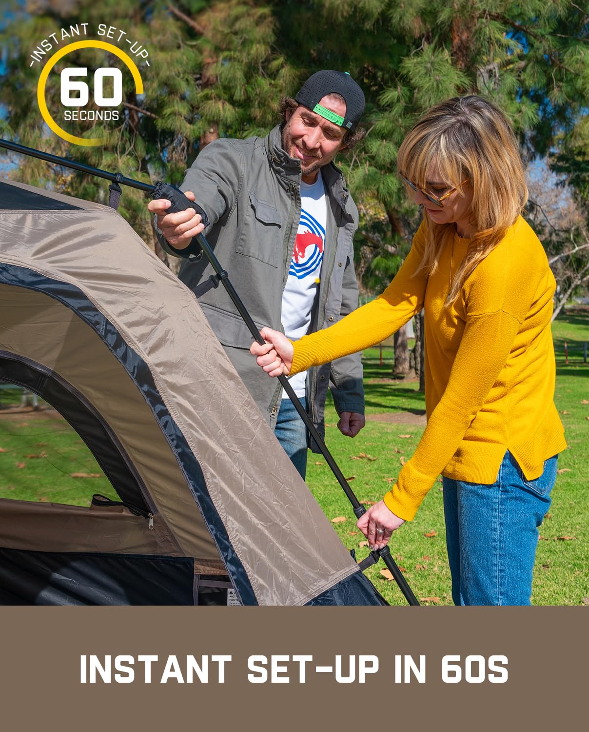 Instant Cabin Camping Tent with Rainfly & Carry Bag for Family Camping