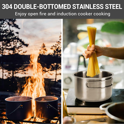 Stainless Steel Camping Cookware Set with Pots, Pan & Kettle