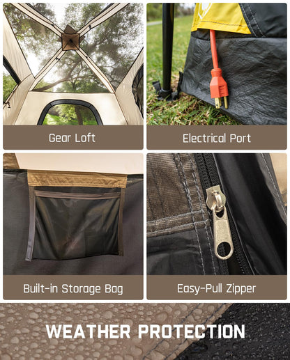 Instant Cabin Camping Tent with Rainfly & Carry Bag for Family Camping