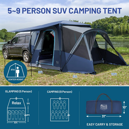 5–9 Person SUV Camping Tent with Screen Porch, Awning & Rainfly