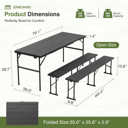 3-Piece Folding Picnic Table & Bench Set for Outdoor & Indoor Use