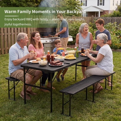 3-Piece Folding Picnic Table & Bench Set for Outdoor & Indoor Use