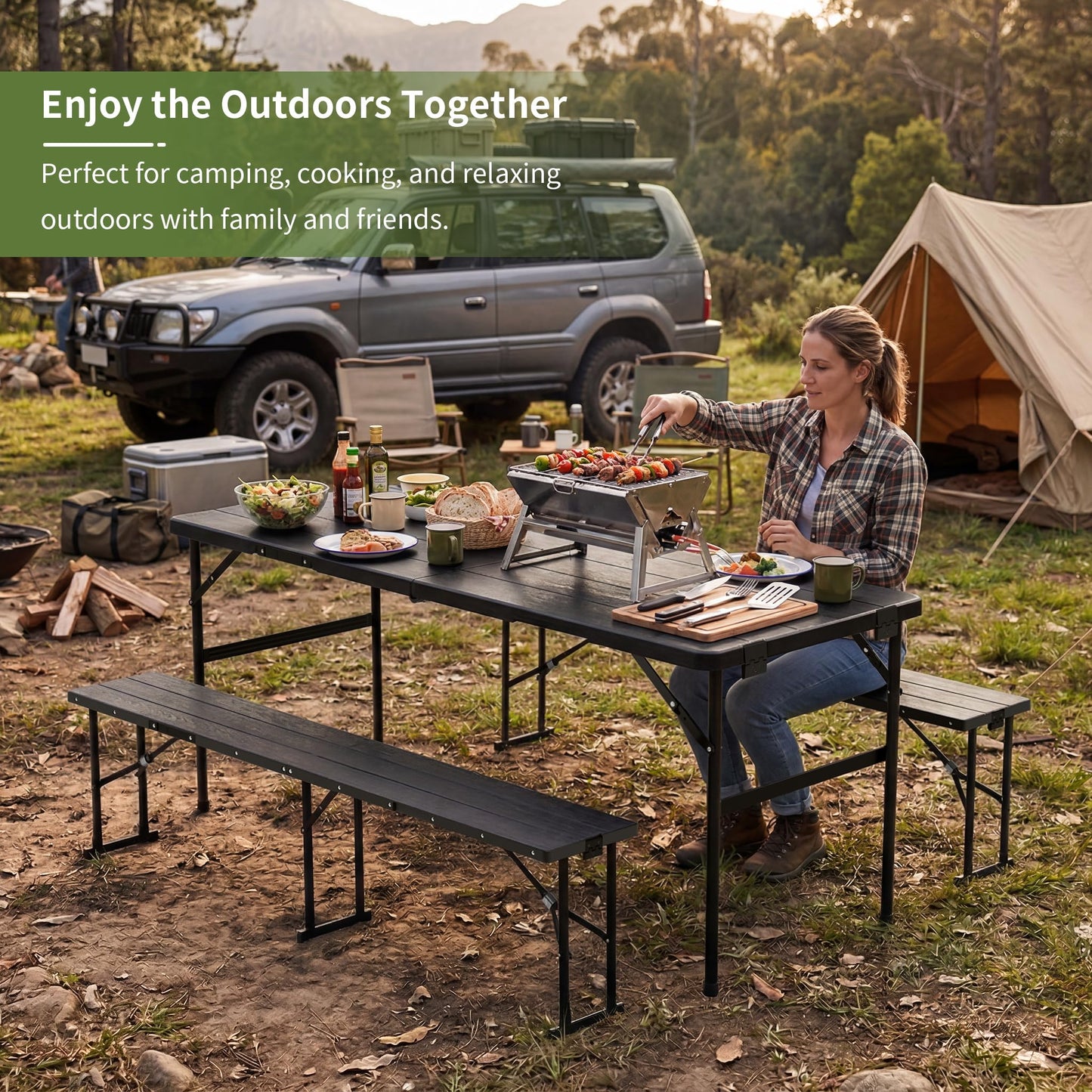 3-Piece Folding Picnic Table & Bench Set for Outdoor & Indoor Use