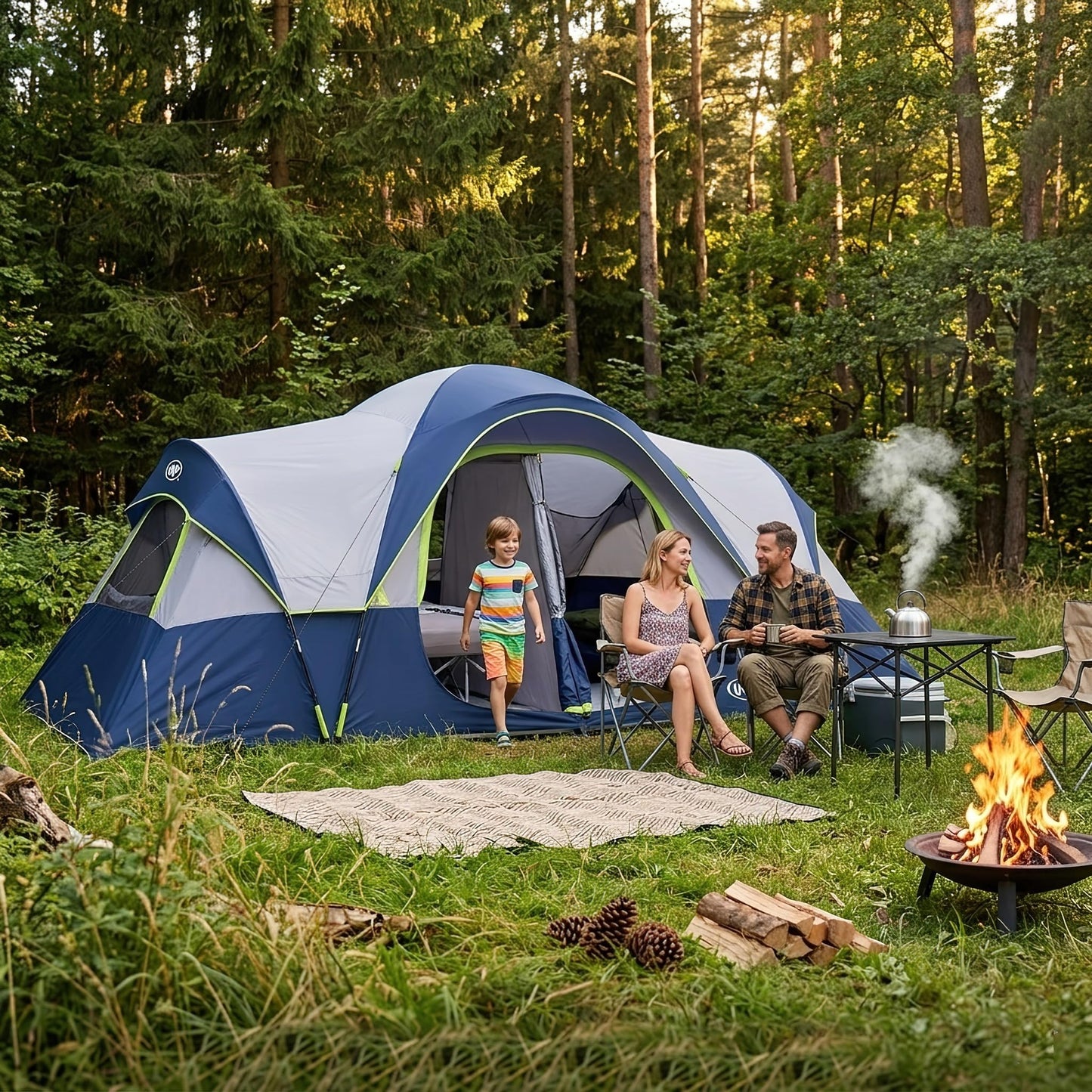 10-Person Waterproof Family Camping Tent with 2 Rooms & Mesh Windows