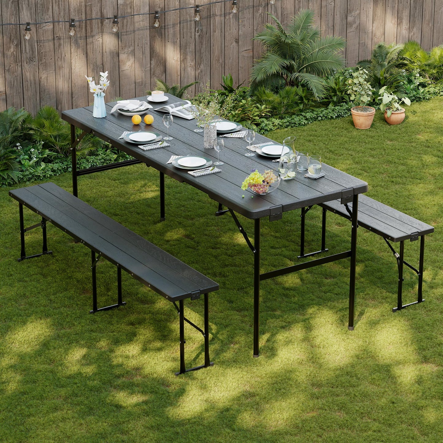 3-Piece Folding Picnic Table & Bench Set for Outdoor & Indoor Use
